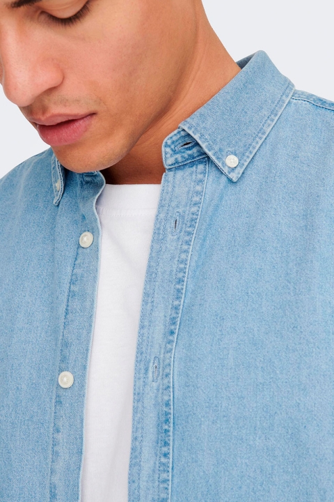 ONLY & SONS DAY REG DOWN CHAMBRAY LS SHIRT Light Blue Denim