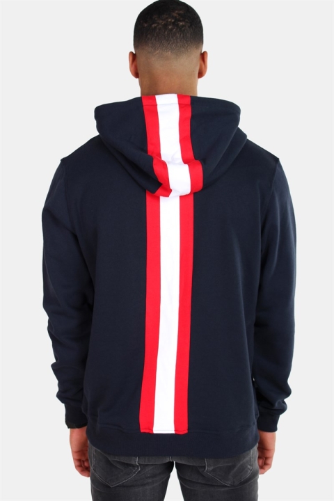 Urban Classics Back Stripe Hoodie Navy/Fire Red/White