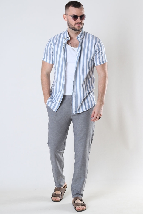 ONLY & SONS Mark Cotton Linen Pants Grey Pinstripe