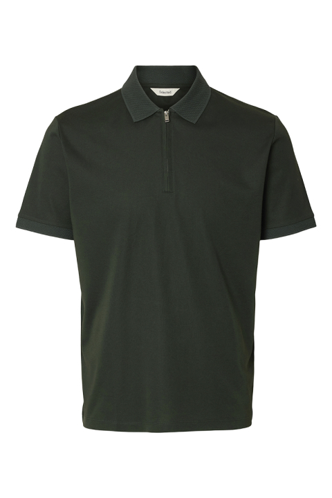 Selected Fave Zip Polo SS Deep Forest
