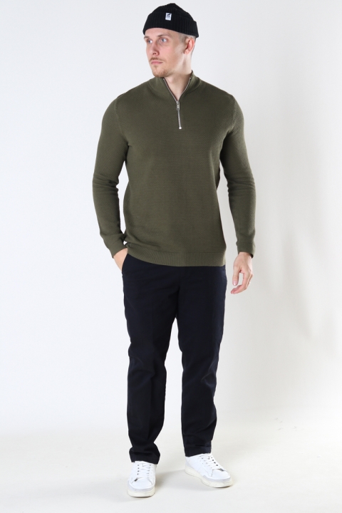 ONLY & SONS PANTER STRUC HALF ZIP KNIT Olive Night