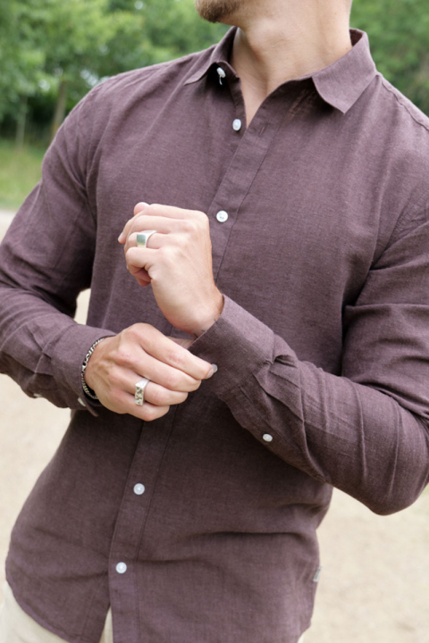 ONLY & SONS Caiden LS Linen Shirt Coffee Bean Peppercorn