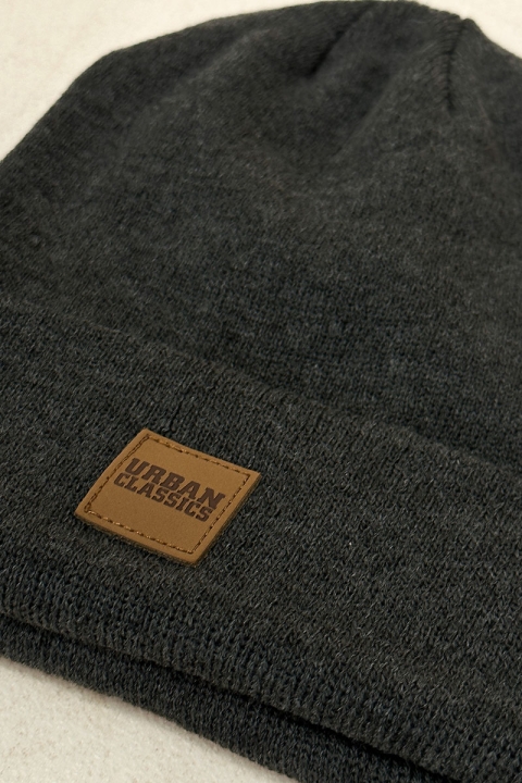 Urban Classics Leatherpatch Long Beanie Charcoal