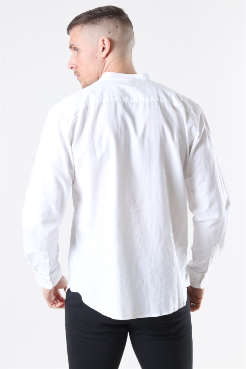 Clean Cut Cotton Linen Mao Shirt White