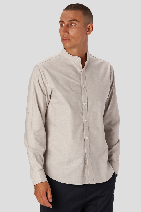 Clean Cut Copenhagen Oxford Mao Stretch L/S Sand Melange