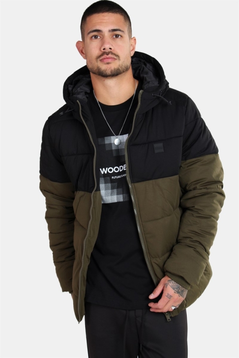 Urban Classics Hooded 2-Tone Puffer Jacket Dark Olive/Black