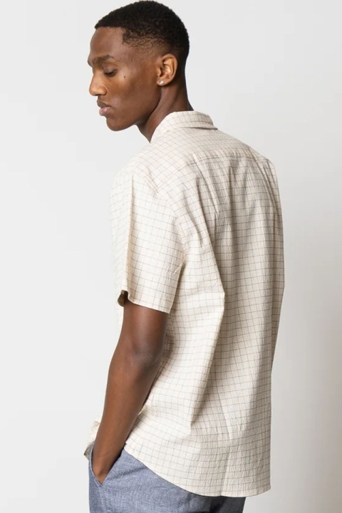 Clean Cut Copenhagen Bowling Miguel Seersucker Shirt S/S Ecru/Black Check