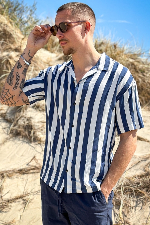 Jack & Jones Jeff Resort Stripe Shirt SS Ensign Blue