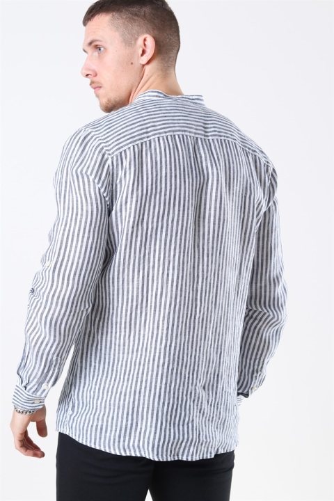 Only & Sons Luke LS Linen Mandarine Shirt White/Blue Stripes