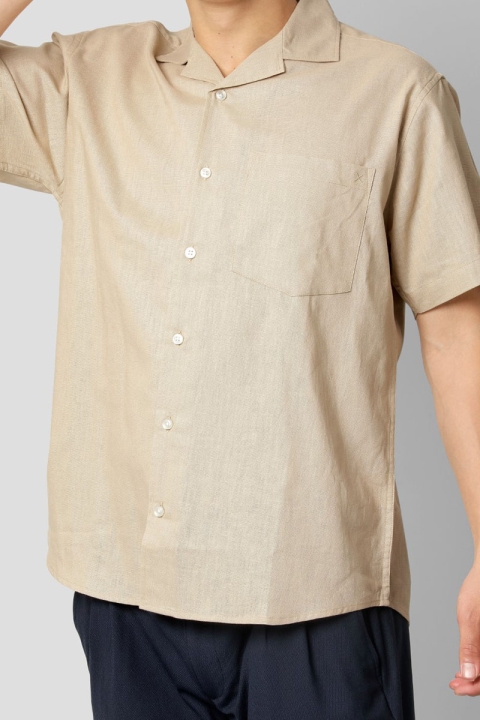 Clean Cut Copenhagen Bowling Cotton Linen Shirt SS Khaki
