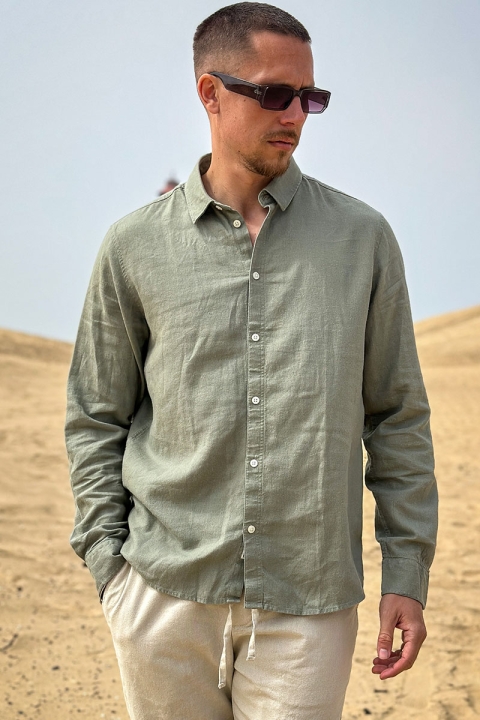 Solid Enea Allan Linen Shirt LS Vetiver