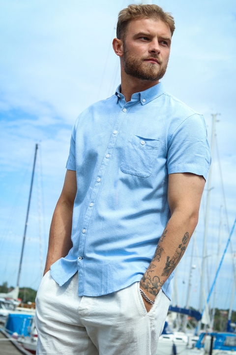 Kronstadt Johan Linen S/S shirt Light Blue