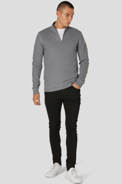 Clean Cut Copenhagen Lauritz Recycled half zip knit Light Grey Mel