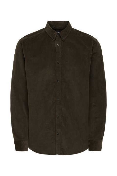 ONLY & SONS Michael Regular Fit Stretch Cord Shirt LS Demitasse