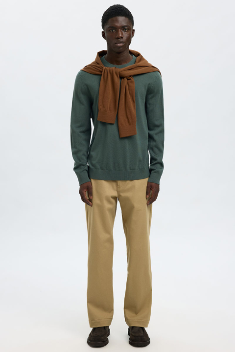 Selected Tray LS Merino Knit Crew Neck Deep Forest