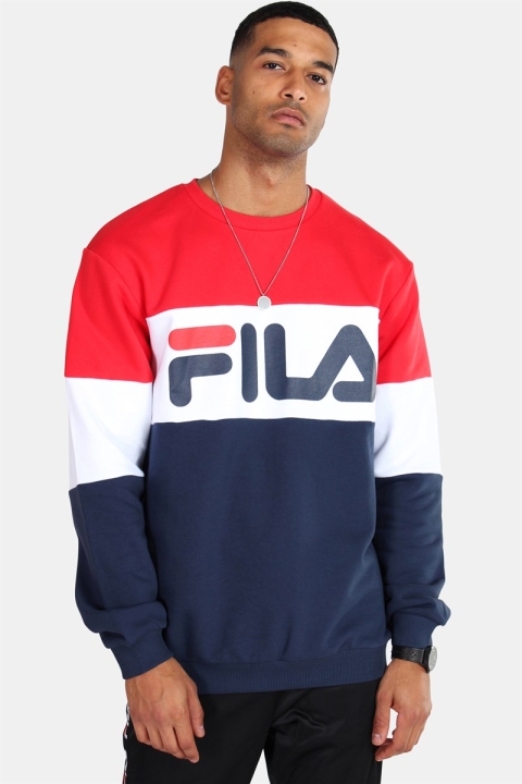 Fila Men Straight Blocked Crew Black Iris-Bright White-True Red