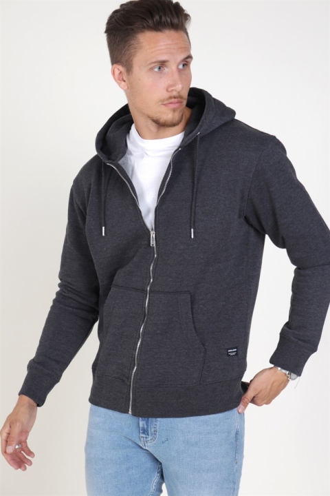 Jack & Jones Soft Sweatshirts Zip Hood Dark Grey Melange