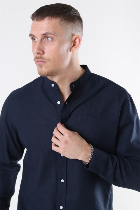 Clean Cut Cotton Linen Mao Shirt Navy