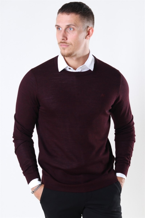 Lindbergh Merino O-Neck Strik Dark Bordeaux