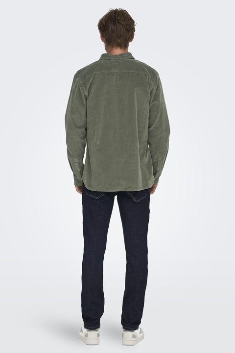 ONLY & SONS Michael Regular Fit Stretch Cord Shirt LS Castor Gray