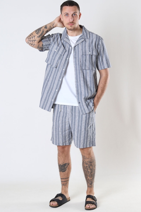 Kronstadt Stanley Linen Stripe 04 shorts Dutch Blue