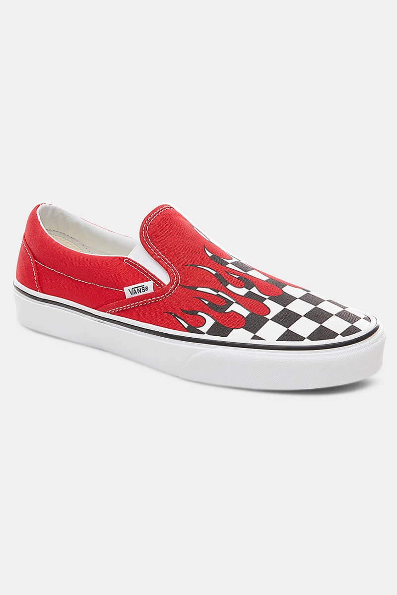 checker flame slip on vans