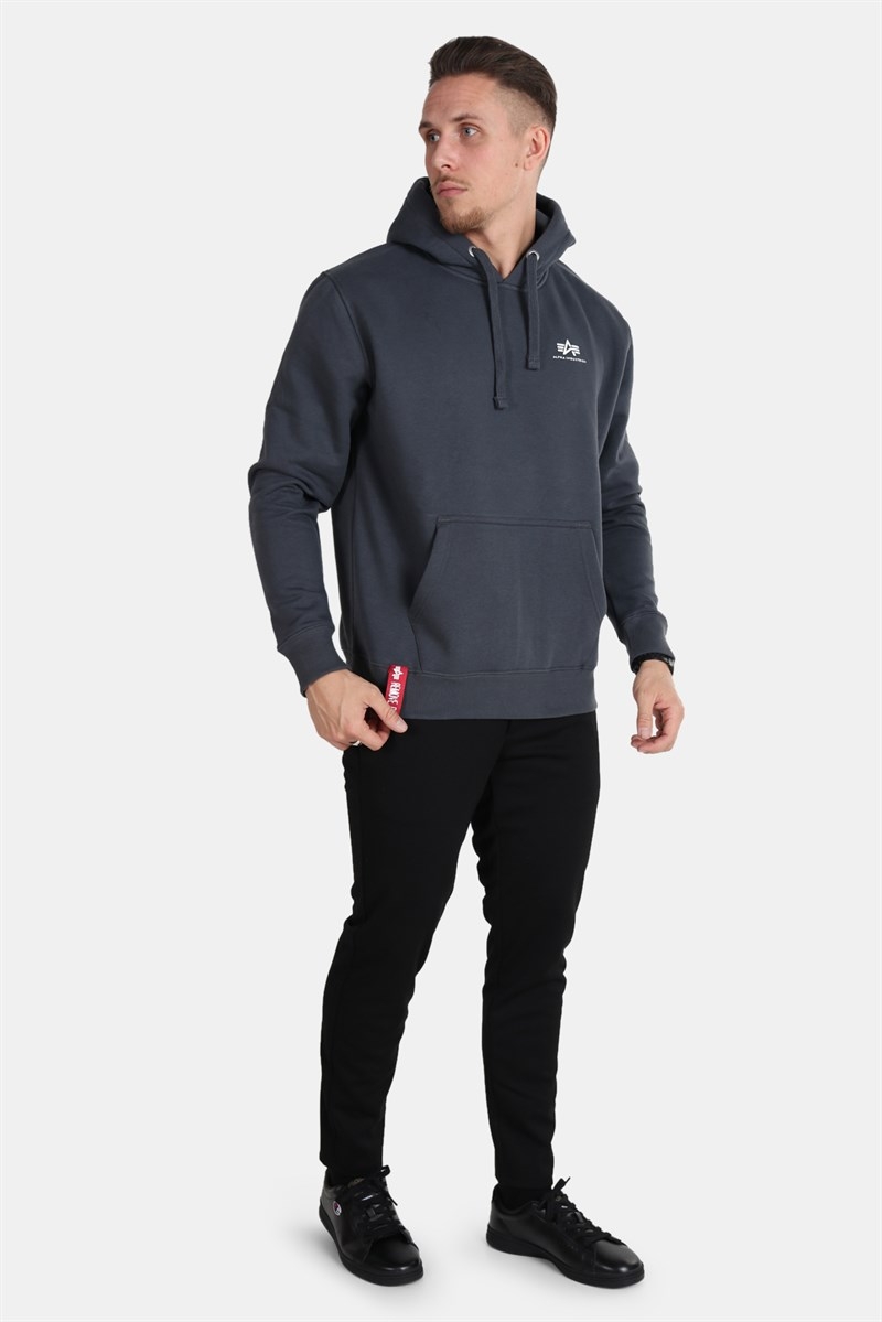 Alpha Industries Black Grey Hoodie Small Logo Basic