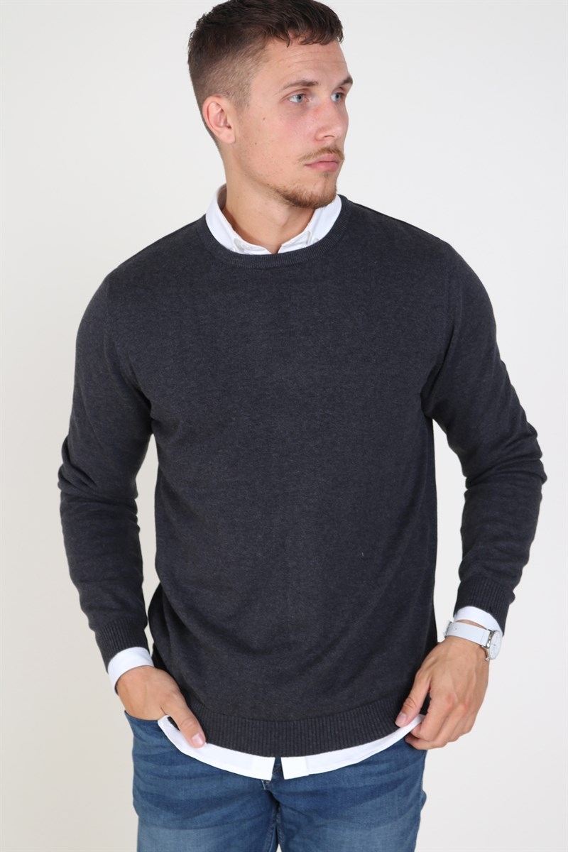 Jack & Jones JJEBASIC CREW NECK - Jersey de punto - dark grey