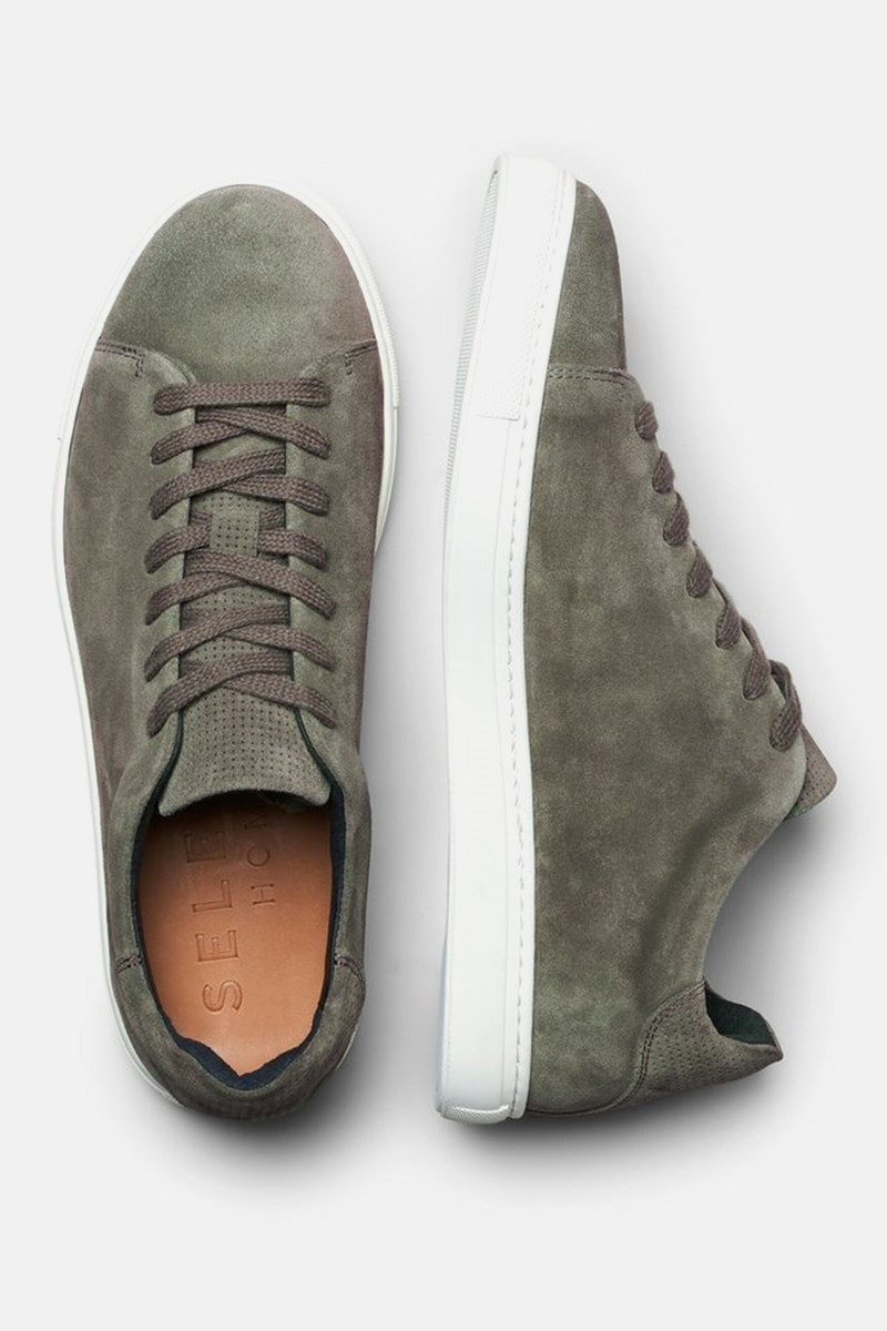 Selected David Suede Perforated Trainer Sneakers Depp Lichen Green