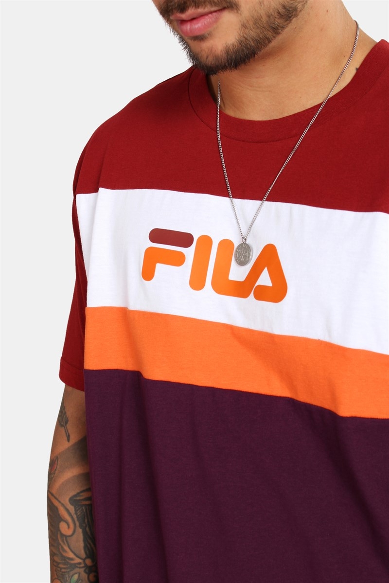 Fila Men Aaron SS T shirt Potent Merlot Bright Wht Harvest Pumkin