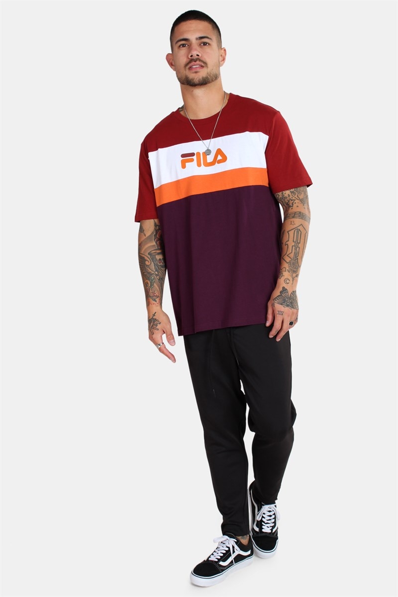 Fila Men Aaron SS T shirt Potent Merlot Bright Wht Harvest Pumkin