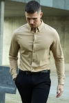 JEFF Theodore LS Stretch Shirt Dark Beige