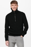 ONLY & SONS BEVIN LIFE HIGH NECK ZIP KNIT Black