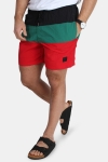 Urban Classics Color Block Badeshorts Firered/Black/Green