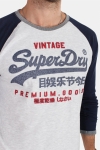 Superdry Premium Goods Raglan L/S T-shirt Grey/Montana Blue