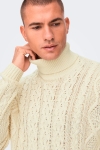 ONLY & SONS ONSRIGGE REG 3 CABLE ROLL NECK KNIT Antique White