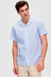 Selected SLHREGNEW-LINEN SHIRT SS RESORT W Cashmere Blue Stripes