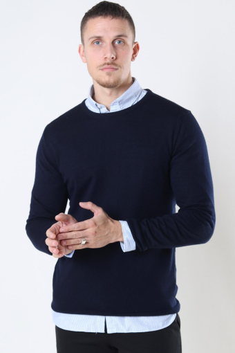 Merino Wool Crew Strik Navy