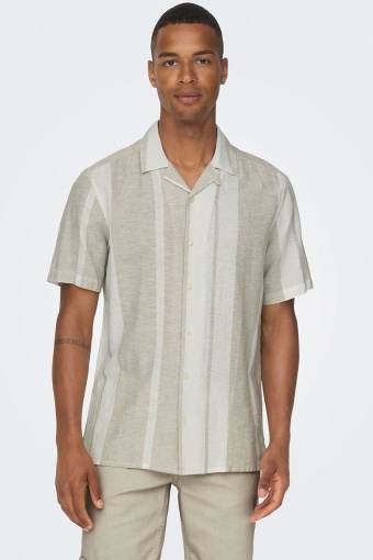 Caiden SS Stripe Linen Resort Shirt Vintage Khaki