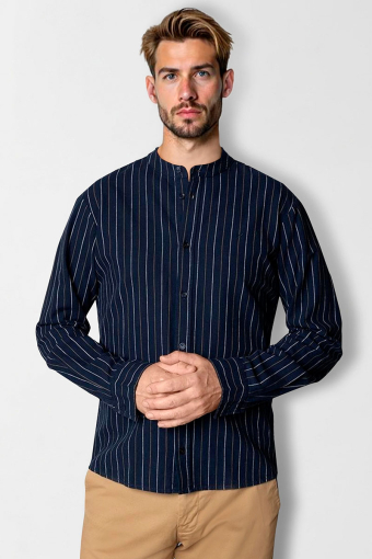 Ran Mao Shirt L/S Navy Stripe