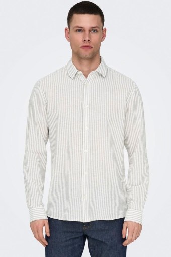 Caiden LS Stripe Linen Shirt Chinchilla