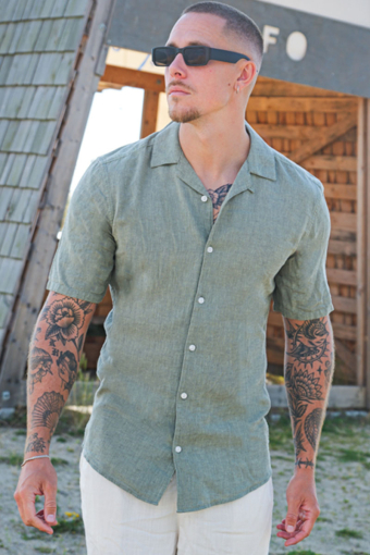 Caiden SS Resort Linen Shirt Swamp