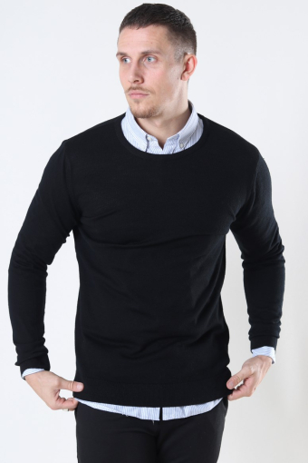 Merino Wool Crew Strik Black