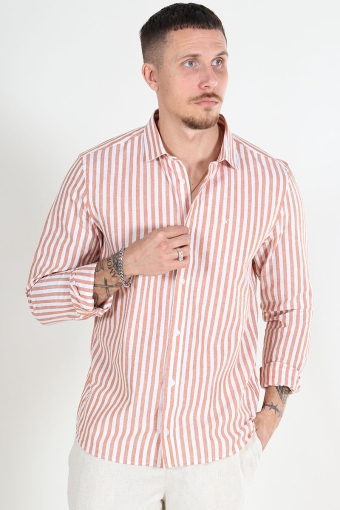 Jamie Cotton Linen Striped Shirt LS Orange/Ecru