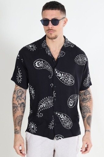 Jeff Abstract Print Resort Shirt SS Black