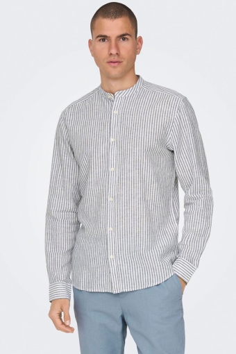 Caiden LS Mao Stripe Linen Shirt Dark Navy