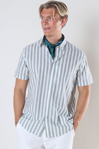 Reg New Linen Shirt SS Stripe Desert Sage