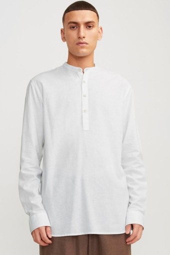 Summer Tunic Linen Blend Shirt LS White