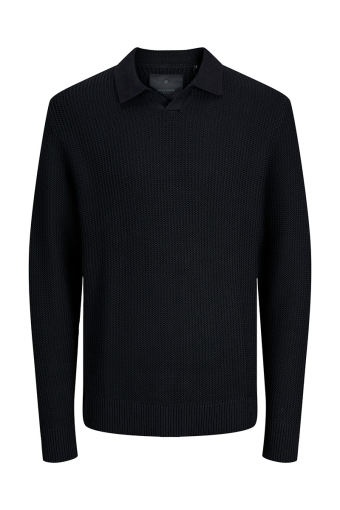 Relaxed Fit Structered Knit Polo Black