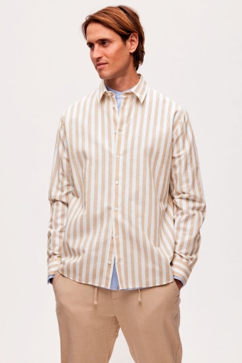 Reg New Linen Shirt LS Kelp Stripe